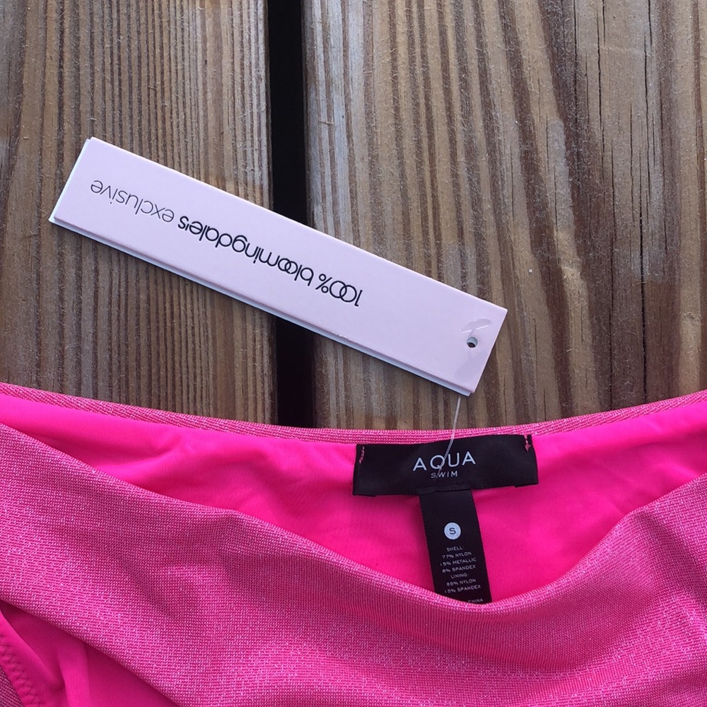NWT Aqua Swim Bikini Bloomingdale’s Exclusive In Shimmery Pop Pink Size Small - Picture 2 of 6